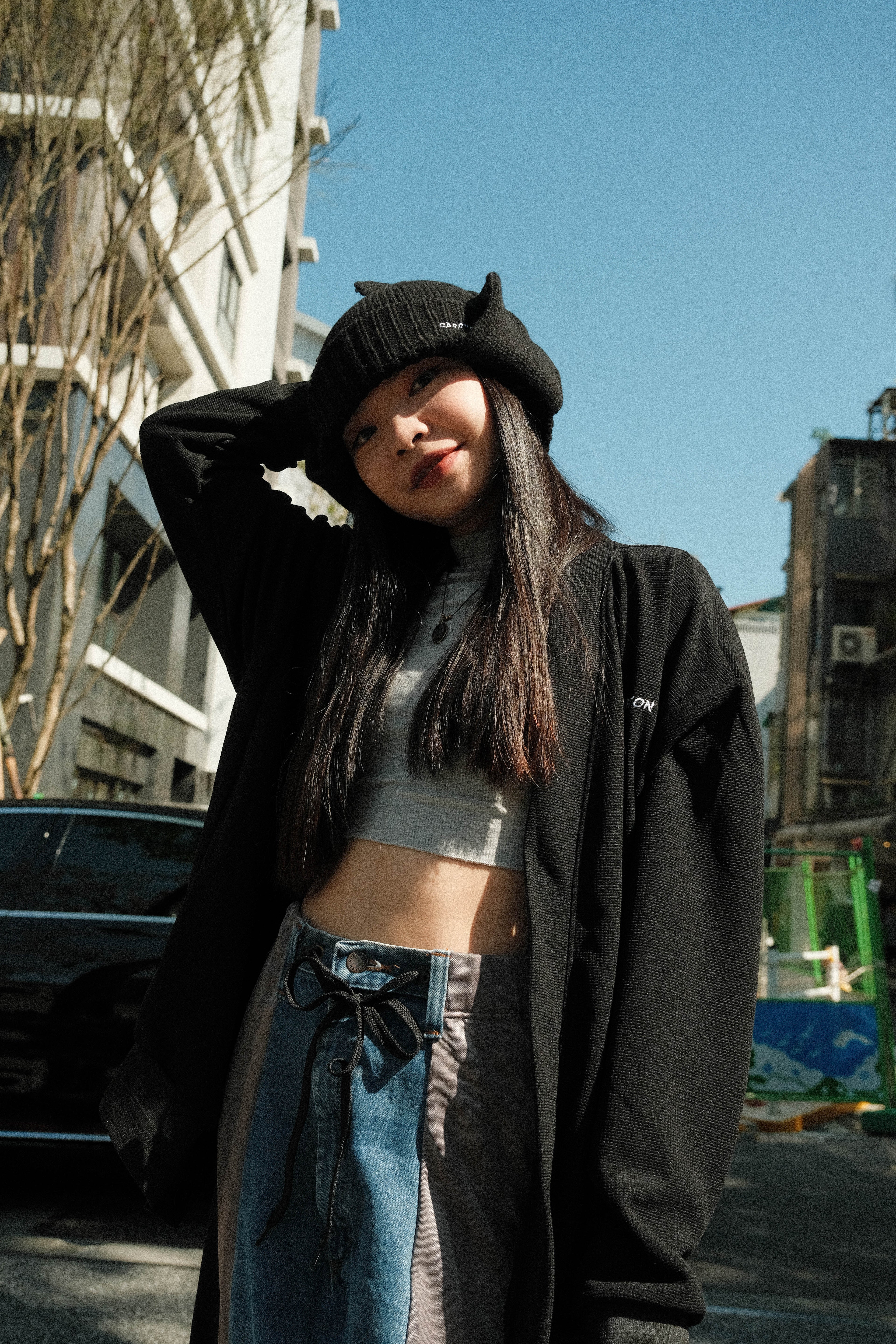CARRYON 24SS Logo Knit 2Way Beanie 電繡 遮耳飛行毛帽 深藍