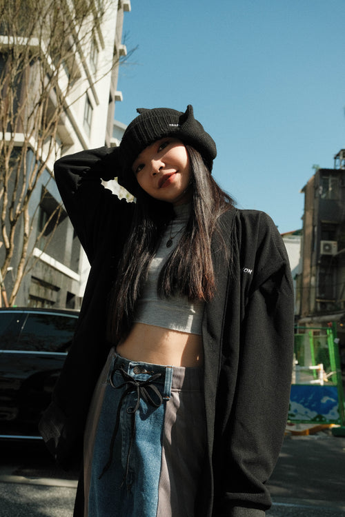 CARRYON 24SS Logo Knit 2Way Beanie 電繡 遮耳飛行毛帽 深藍
