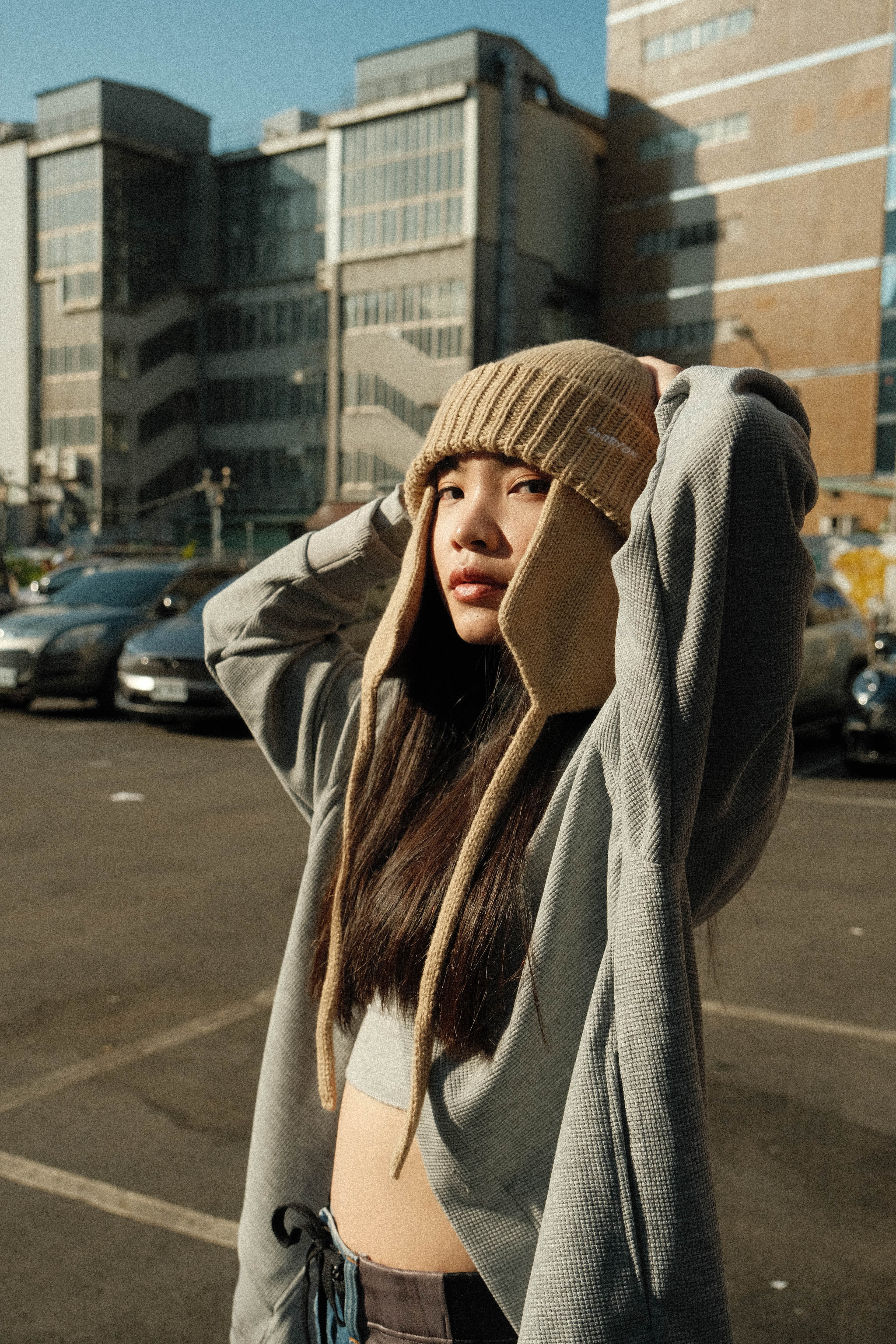 CARRYON 24SS Logo Waffle Coat 電繡 華夫格 薄款 開衫外套 灰色