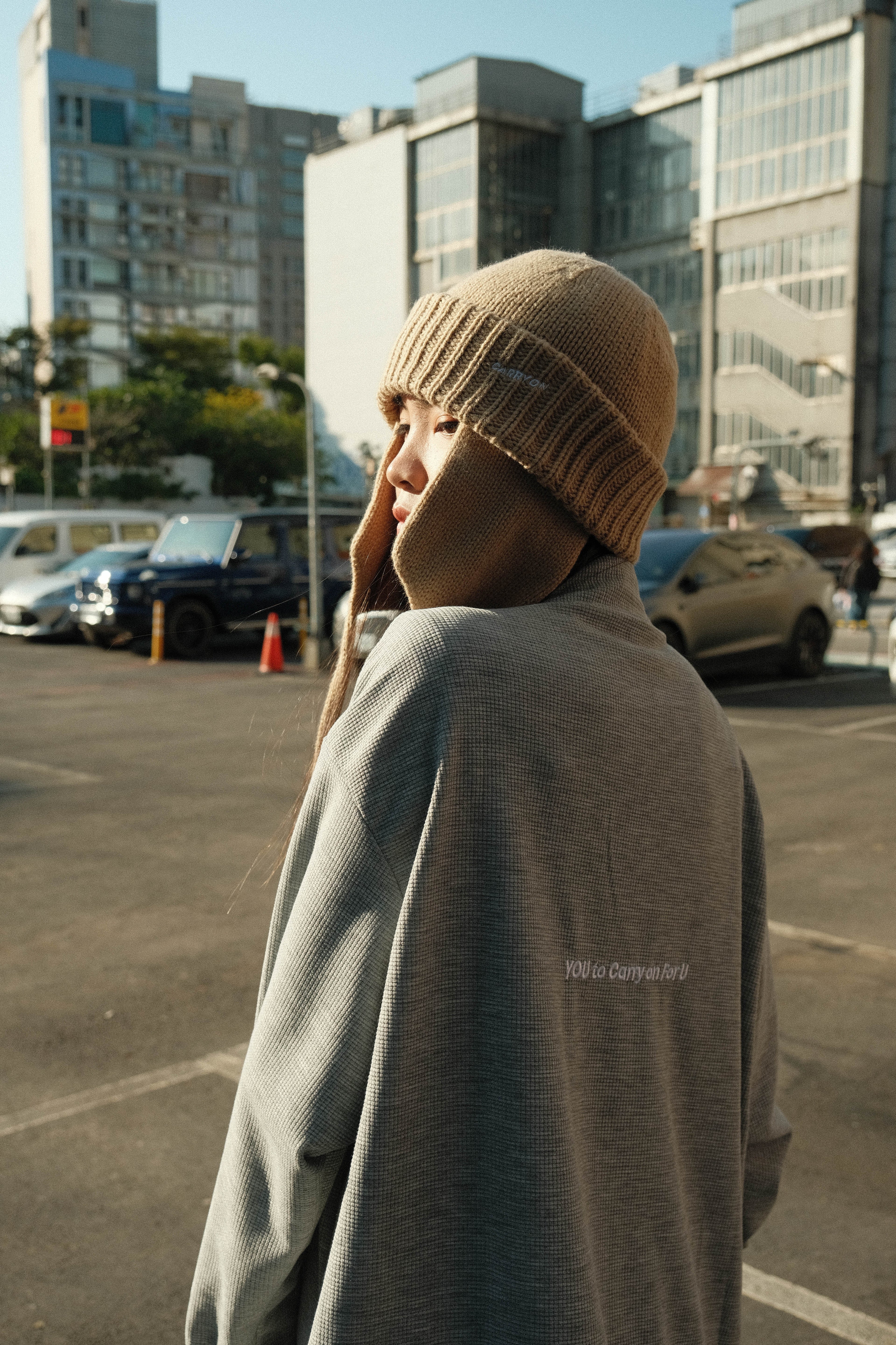 CARRYON 24SS Logo Waffle Coat 電繡 華夫格 薄款 開衫外套 灰色
