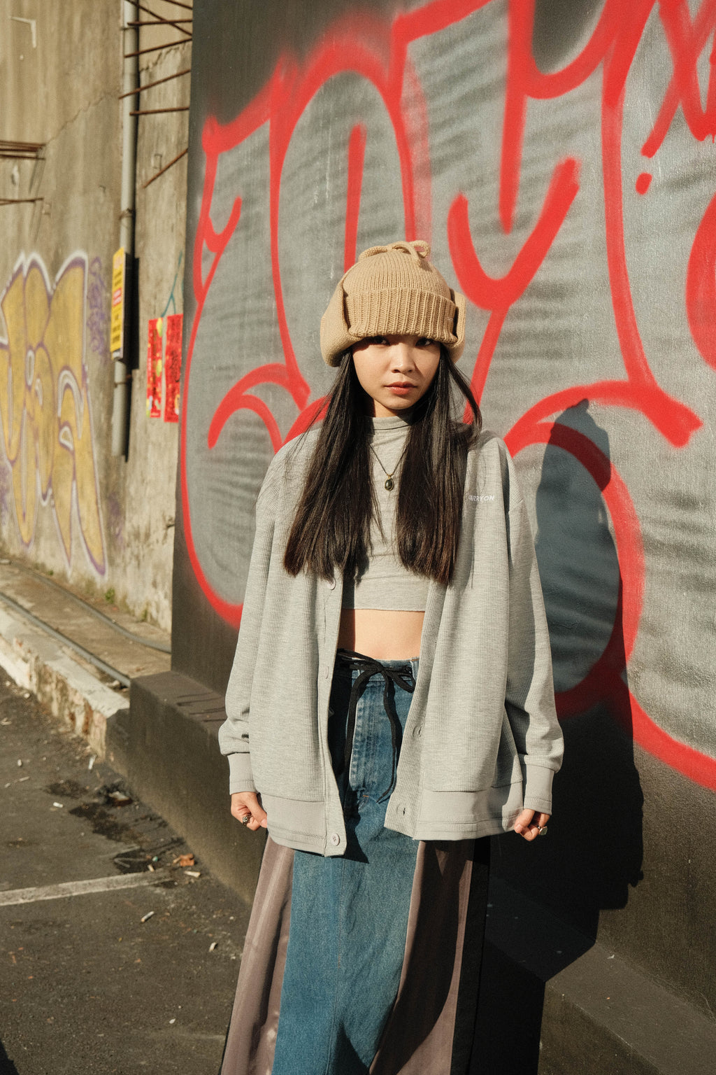 CARRYON 24SS Logo Waffle Coat 電繡 華夫格 薄款 開衫外套 灰色