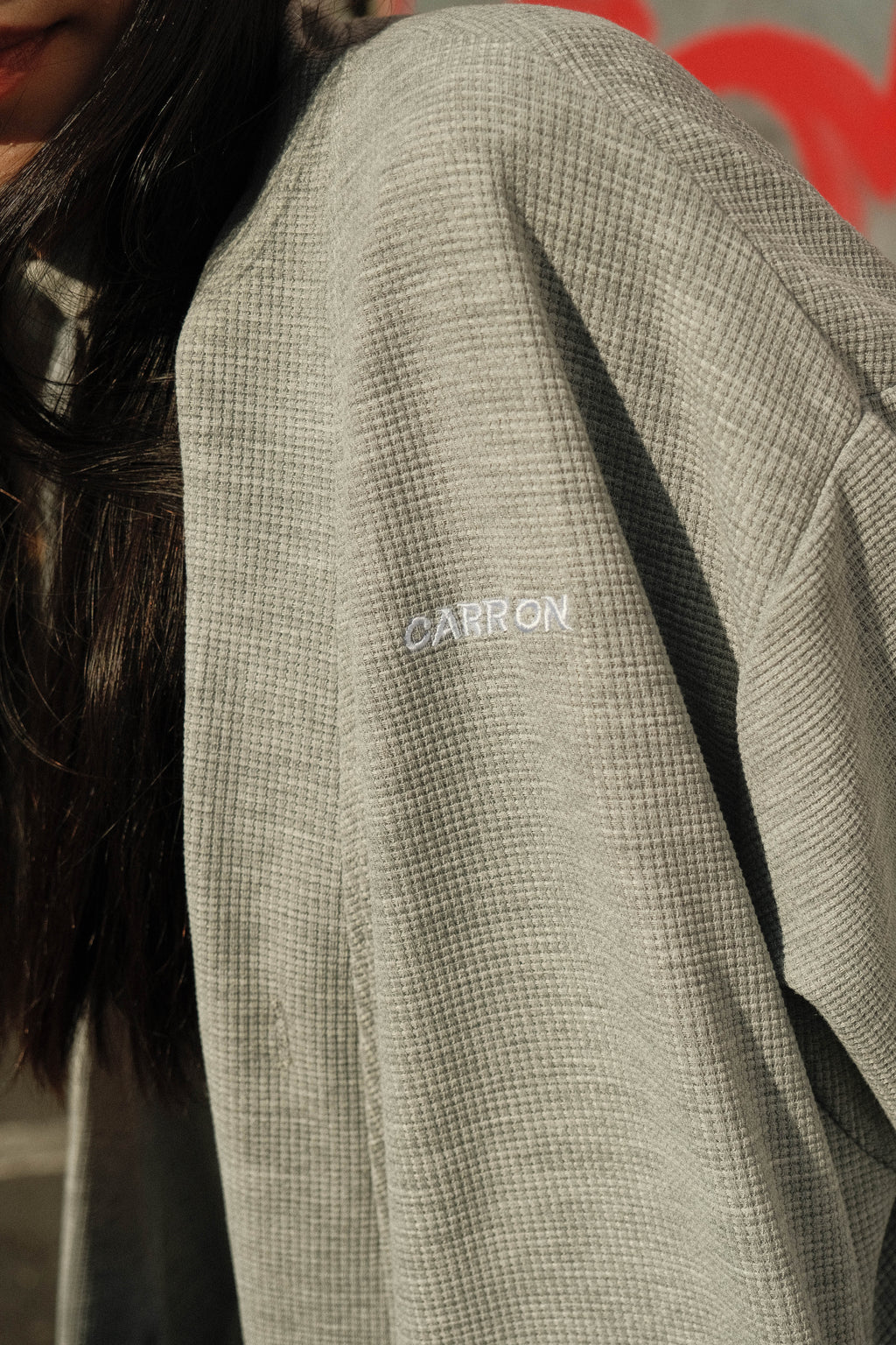 CARRYON 24SS Logo Waffle Coat 電繡 華夫格 薄款 開衫外套 灰色