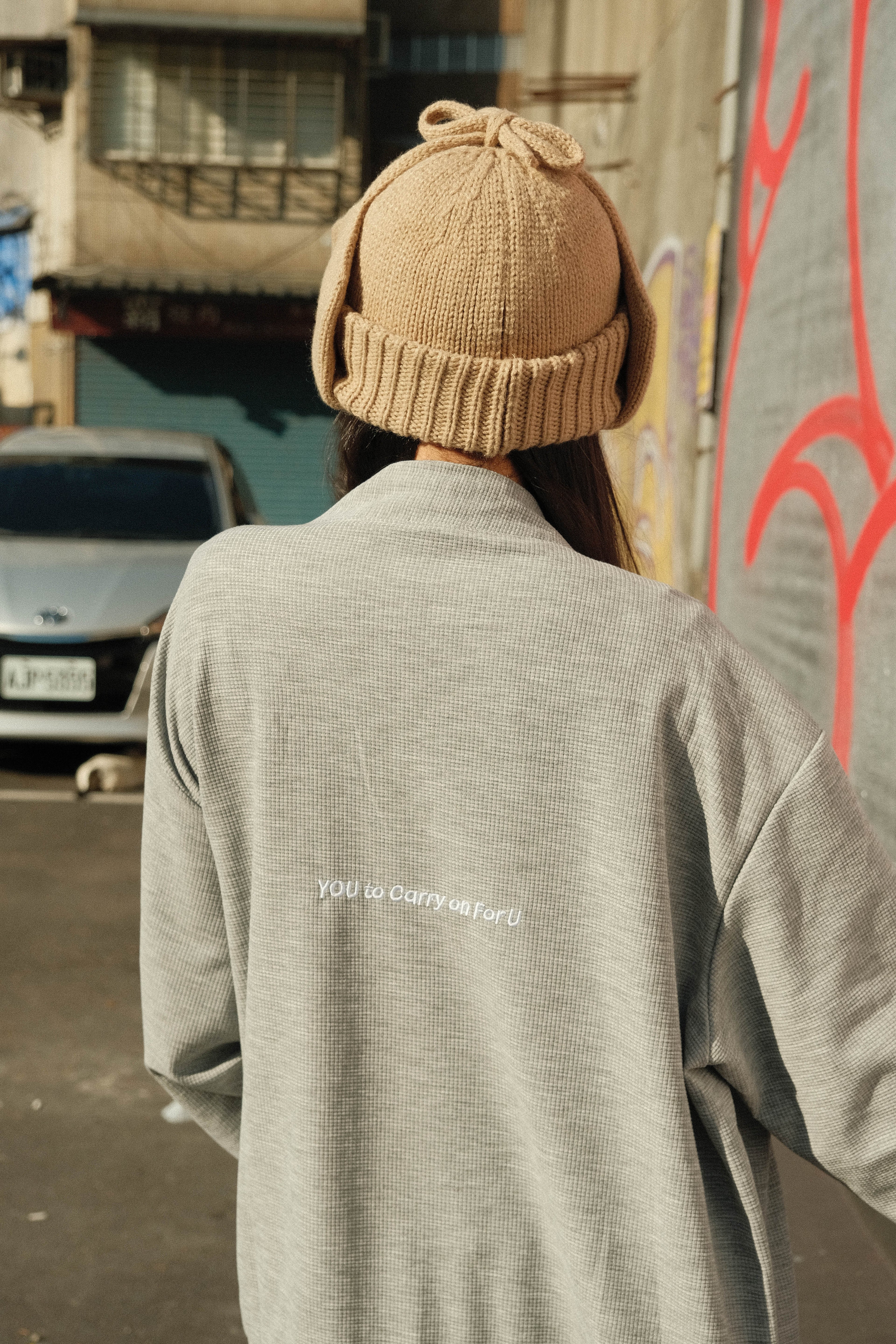 CARRYON 24SS Logo Waffle Coat 電繡 華夫格 薄款 開衫外套 灰色